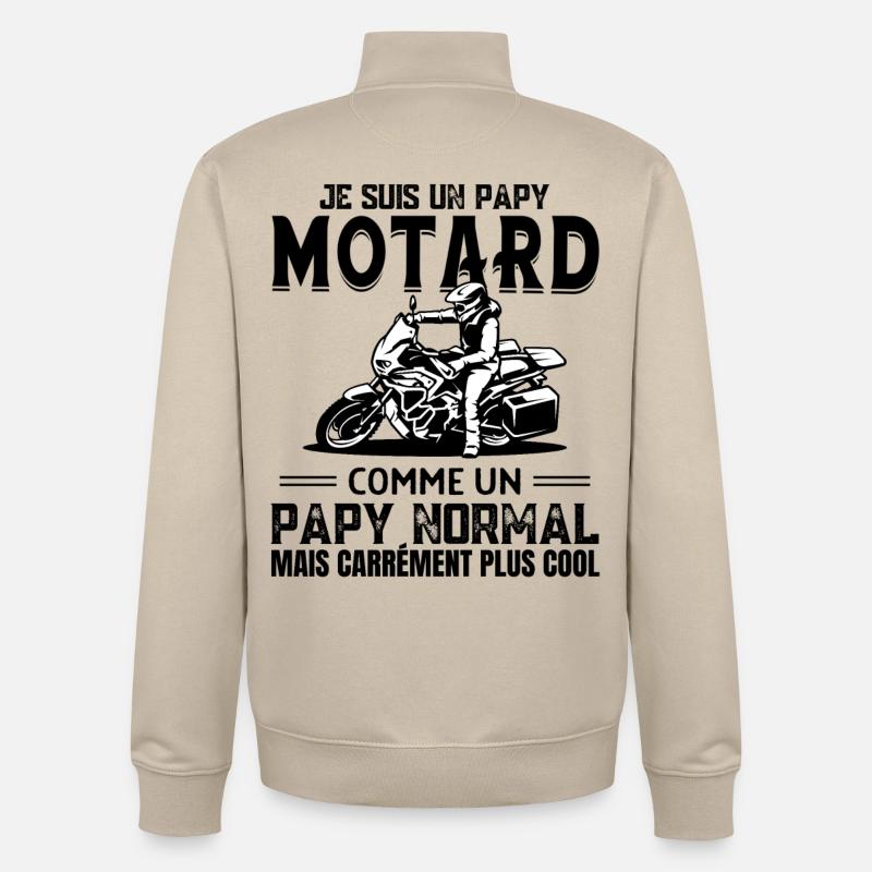 Je suis un papy motard comme un papy normal - Sweat zippé unisexe en coton bio Stanley/Stella - beige crème