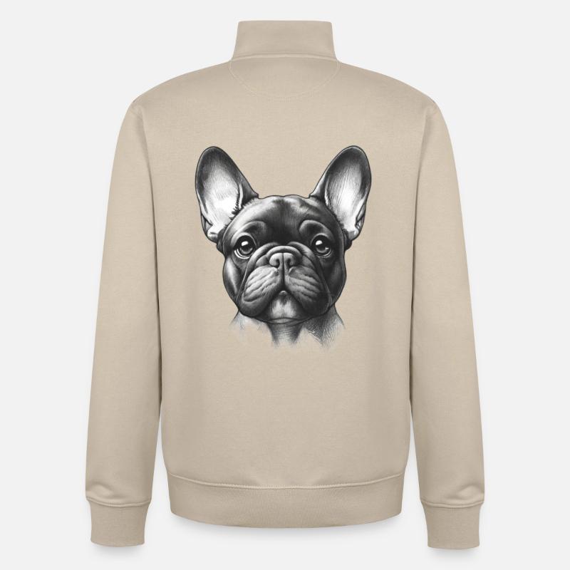 Adorable visage de Frenchie - Sweat zippé unisexe en coton bio Stanley/Stella - beige crème