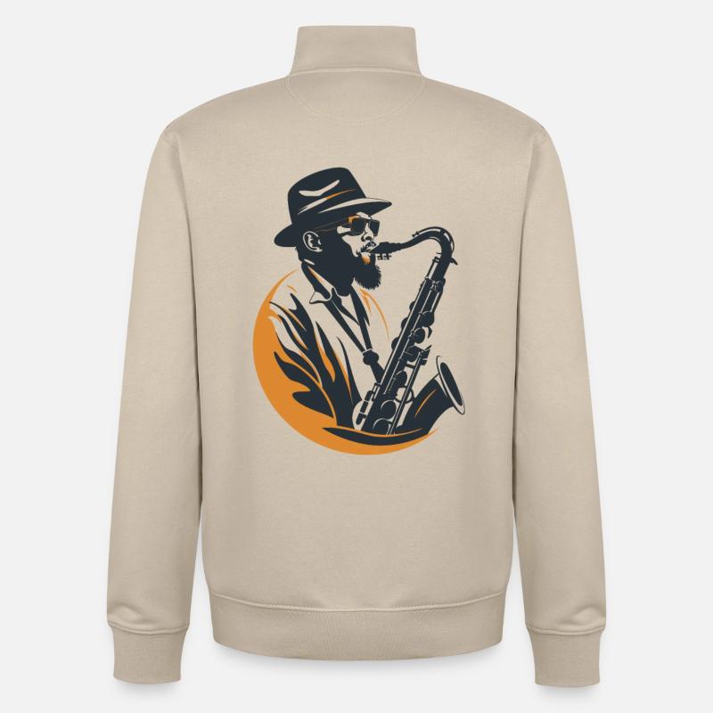 Graphisme Saxophoniste - Sweat zippé unisexe en coton bio Stanley/Stella - beige crème