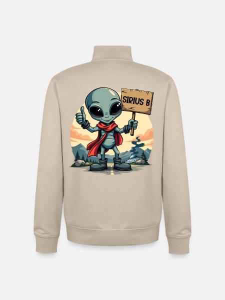 Cute Alien Hitchhiker Sirius B UFO Alien - Unisex Organic Zip Sweatshirt by Stanley/Stella - desert dust