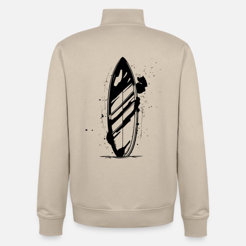 Dessin de planche de surf - Sweat zippé unisexe en coton bio Stanley/Stella - beige crème