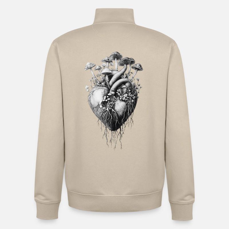 Champignons, Champignons, Fleurs, Botanique - Sweat zippé unisexe en coton bio Stanley/Stella - beige crème