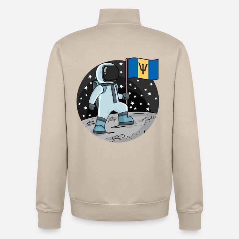 Drapeau astronaute Barbade - Sweat zippé unisexe en coton bio Stanley/Stella - beige crème