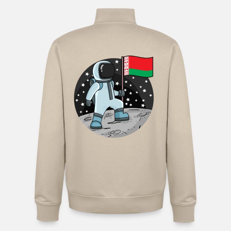 Drapeau astronaute Biélorussie - Sweat zippé unisexe en coton bio Stanley/Stella - beige crème