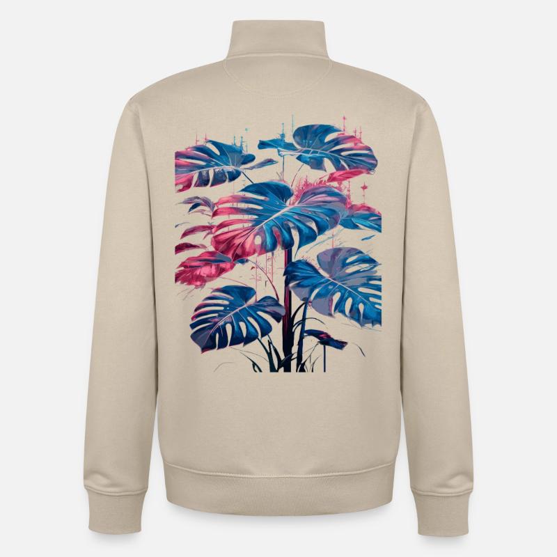 Retro Monstera Pflanze Neon Synthwave - Unisex Organic Zip Sweatshirt von Stanley/Stella - Cremebeige