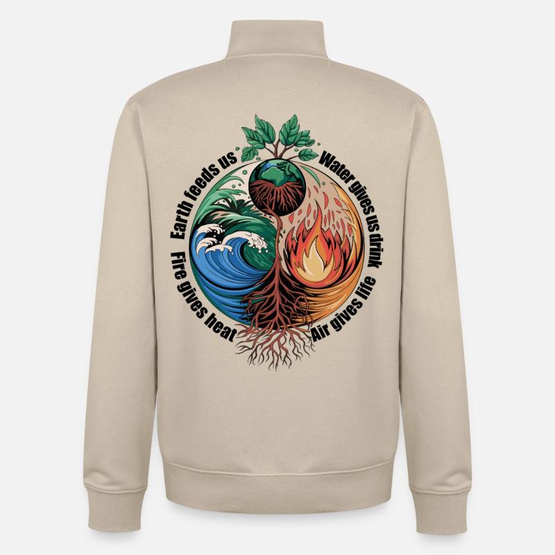 Arbre des Quatre Éléments - Terre, Eau, Feu, Air - Sweat zippé unisexe en coton bio Stanley/Stella - beige crème