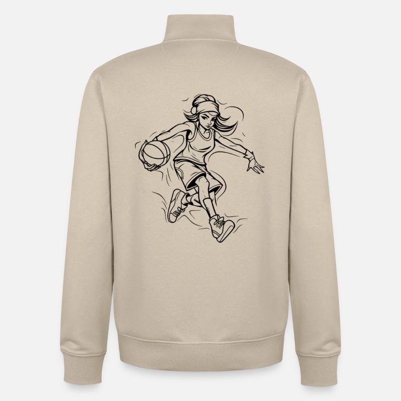 Dessin de joueur de basket-ball - Sweat zippé unisexe en coton bio Stanley/Stella - beige crème