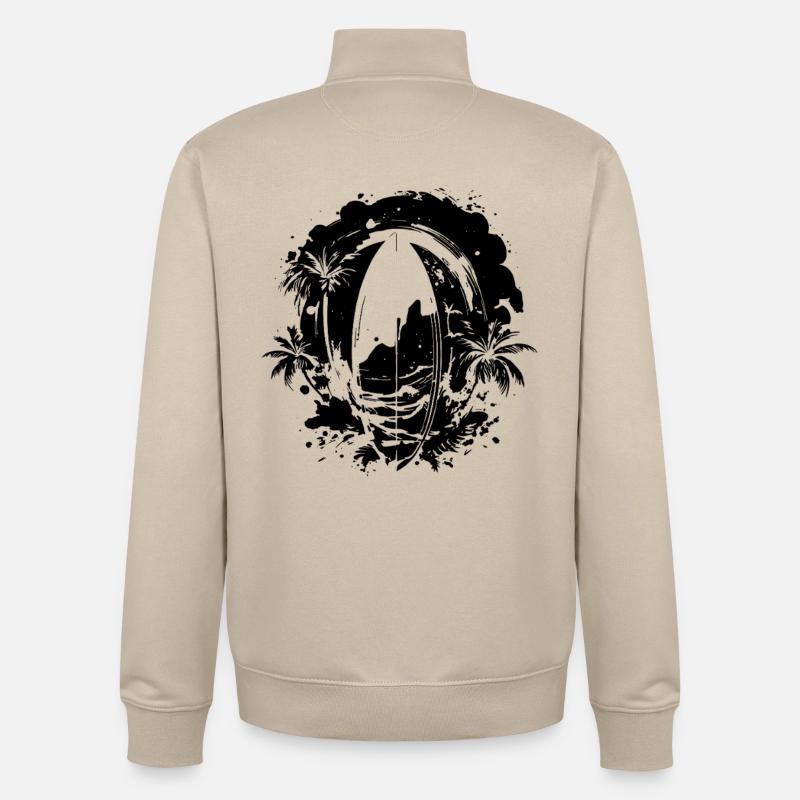 Dessin de planche de surf - Sweat zippé unisexe en coton bio Stanley/Stella - beige crème