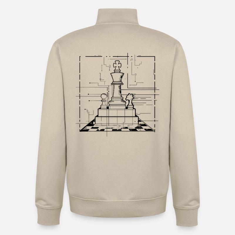 Graphiques de pièces d’échecs - Sweat zippé unisexe en coton bio Stanley/Stella - beige crème