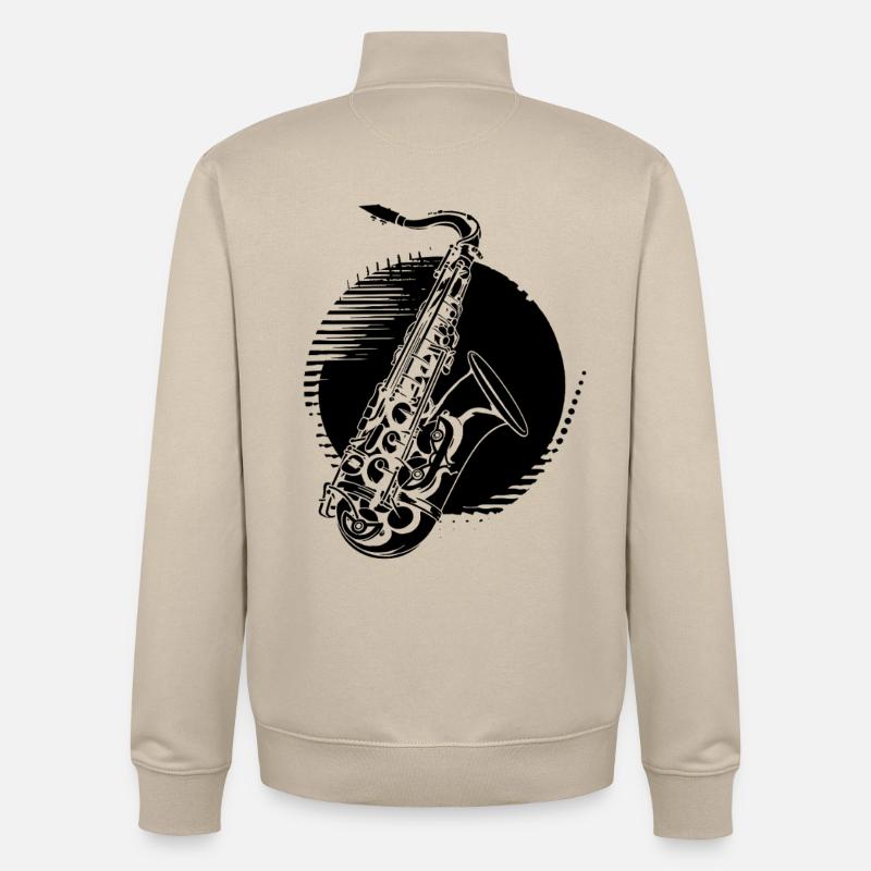 Saxophone Drawing - Unisex Organic Zip Sweatshirt by Stanley/Stella - desert dust