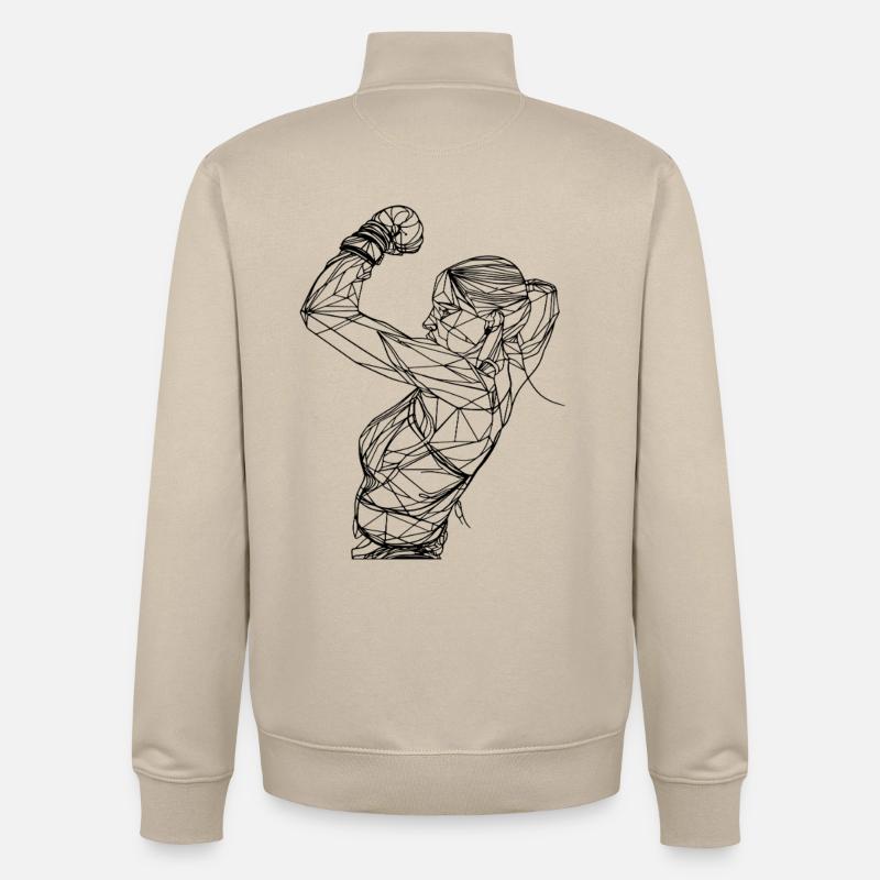 Dessin au trait de boxeuse féminine - Sweat zippé unisexe en coton bio Stanley/Stella - beige crème