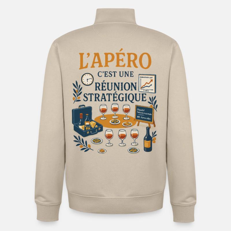 L'apéro c'est une réunion stratégique - Sweat zippé unisexe en coton bio Stanley/Stella - beige crème