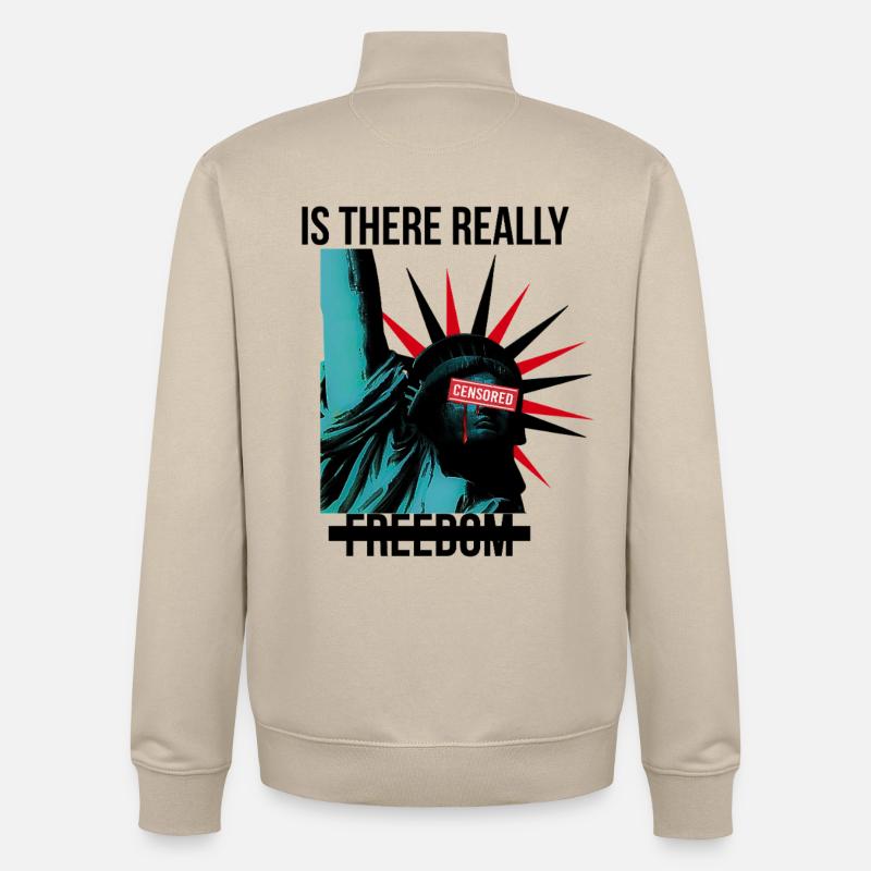 Rebellious Statue with Censorship Elements - Unisex Organic Zip Sweatshirt by Stanley/Stella - desert dust