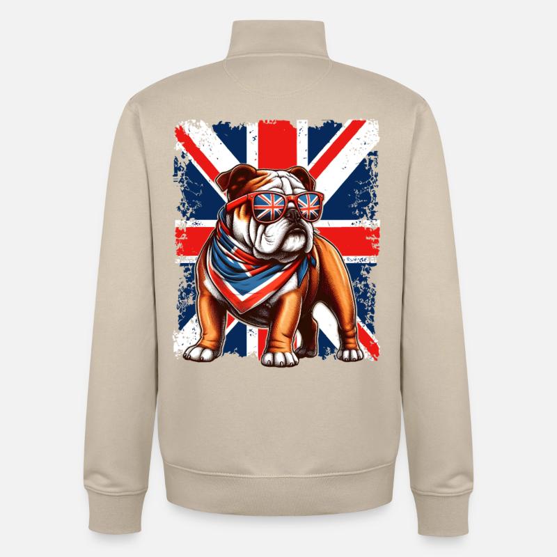 Bouledogue avec accessoires de drapeau britannique - Sweat zippé unisexe en coton bio Stanley/Stella - beige crème