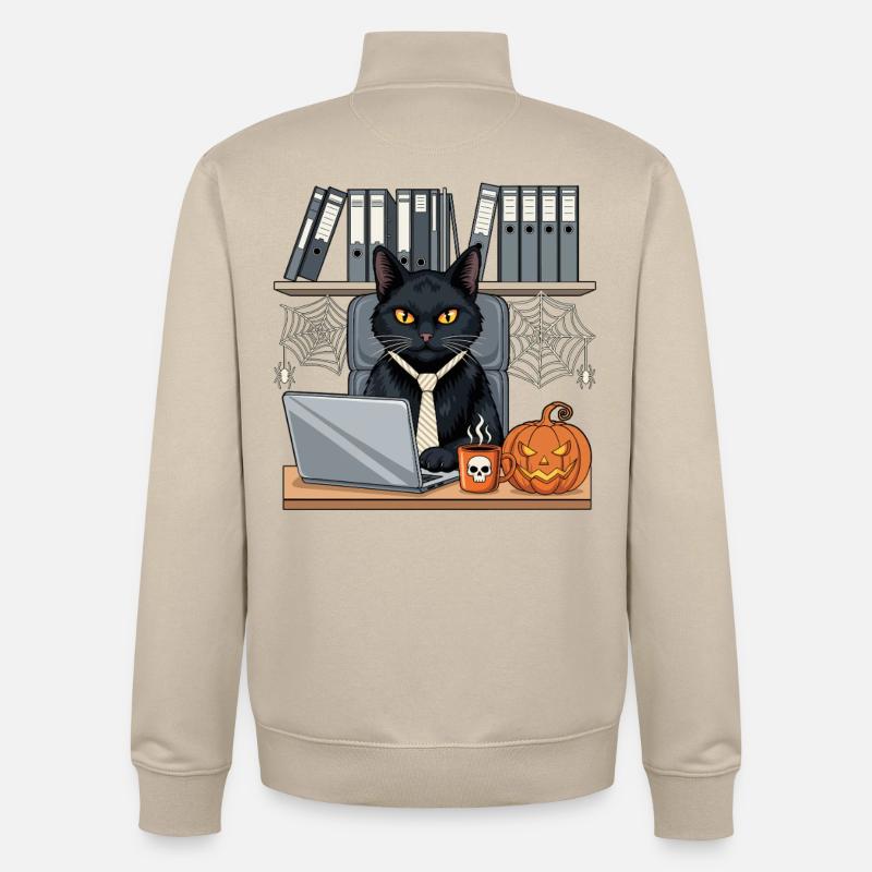 Chat d'Halloween en style bureau - Sweat zippé unisexe en coton bio Stanley/Stella - beige crème
