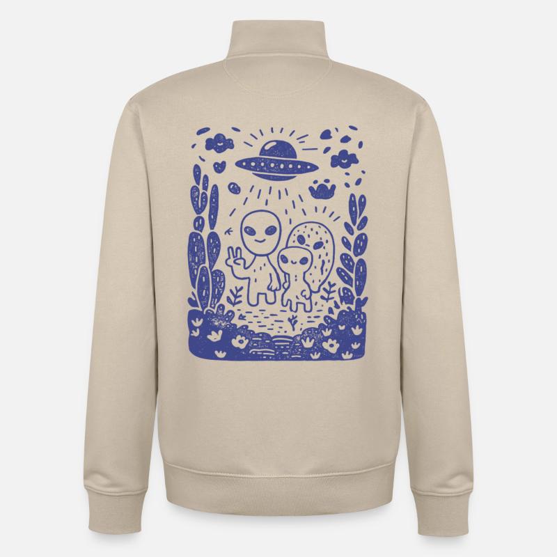 Aliens - Visitors from Space - Gift - Unisex Organic Zip Sweatshirt by Stanley/Stella - desert dust