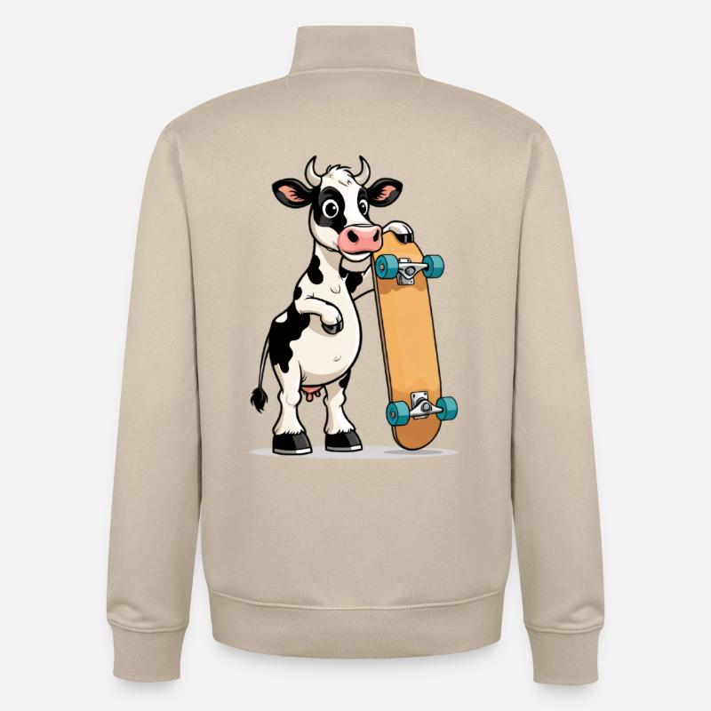 vache avec skateboard - Sweat zippé unisexe en coton bio Stanley/Stella - beige crème