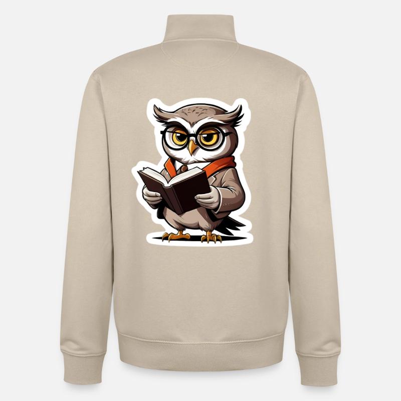 Eule mit Brille und Buch - Unisex Organic Zip Sweatshirt von Stanley/Stella - Cremebeige