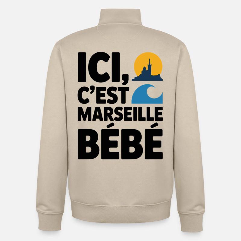 Ici C’est Marseille Bébé Humour Marseillais - Sweat zippé unisexe en coton bio Stanley/Stella - beige crème