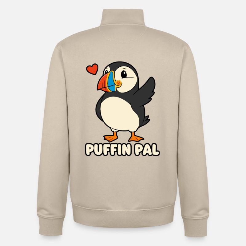 Puffin Pal Mignon Puffin Dessin animé - Sweat zippé unisexe en coton bio Stanley/Stella - beige crème