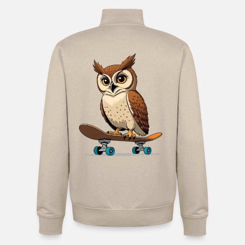 Eule auf Skateboard im Comic-Stil - Unisex Organic Zip Sweatshirt von Stanley/Stella - Cremebeige