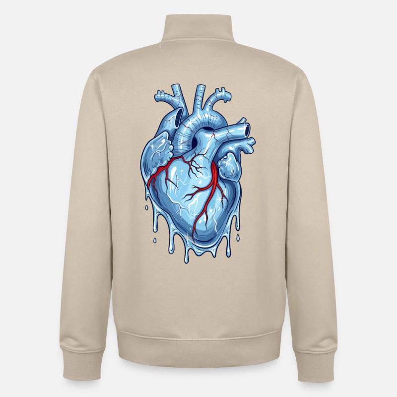 Blauer Neon Herz mit Wasser-Effekt - Unisex Organic Zip Sweatshirt von Stanley/Stella - Cremebeige