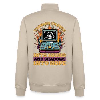 Sonographer Turning Silence Into Sound Echo Tech - Unisex Organic Zip Sweatshirt by Stanley/Stella - desert dust - Back - AI Model Male 185 dark (185cm)