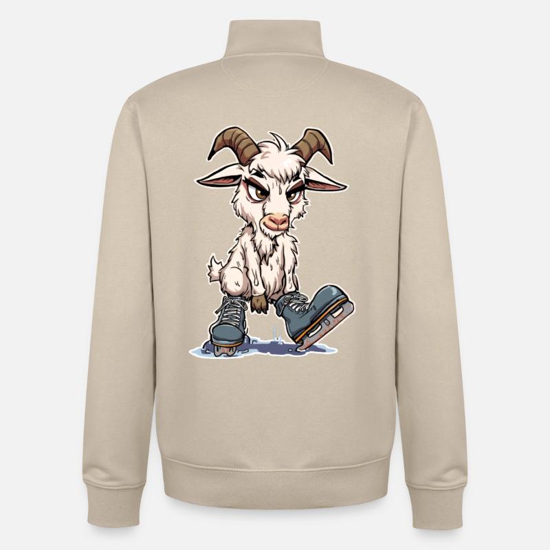 Grumpy goat skating - Unisex Organic Zip Sweatshirt by Stanley/Stella - desert dust