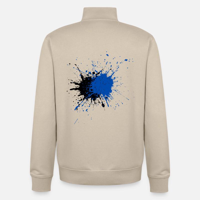 Impression créative d’éclaboussures de peinture bleue - Sweat zippé unisexe en coton bio Stanley/Stella - beige crème