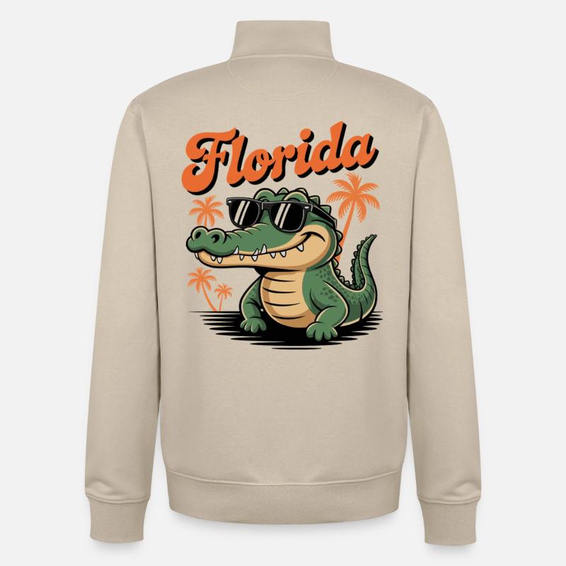 Alligator de Floride - Sweat zippé unisexe en coton bio Stanley/Stella - beige crème