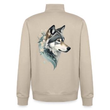 Wolf head with flower ornament - Unisex Organic Zip Sweatshirt by Stanley/Stella - desert dust - Back - AI Model Male 185 dark (185cm)