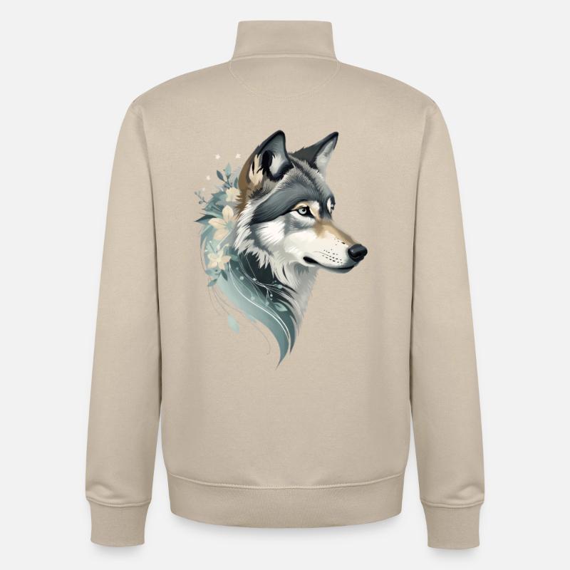 Wolf head with flower ornament - Unisex Organic Zip Sweatshirt by Stanley/Stella - desert dust