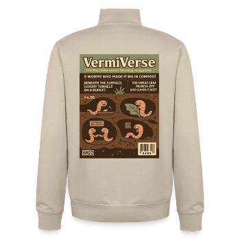 VermiVerse Wurmfarming Parodie Magazin - Unisex Organic Zip Sweatshirt von Stanley/Stella - Cremebeige - Hinten - AI Model Male 185 dark (185cm)
