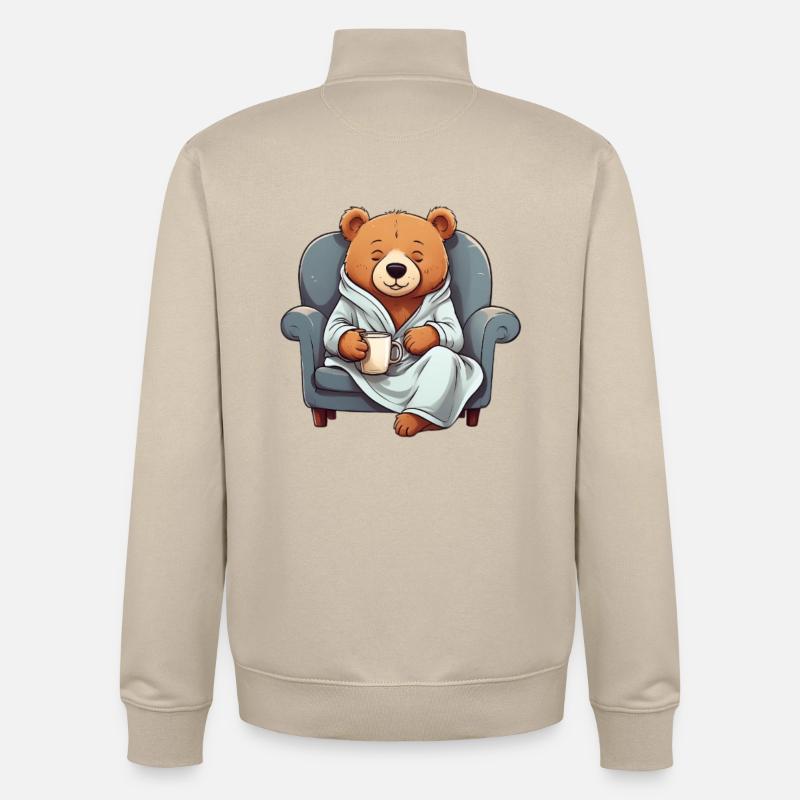Cuddly bear in a dressing gown - Unisex Organic Zip Sweatshirt by Stanley/Stella - desert dust