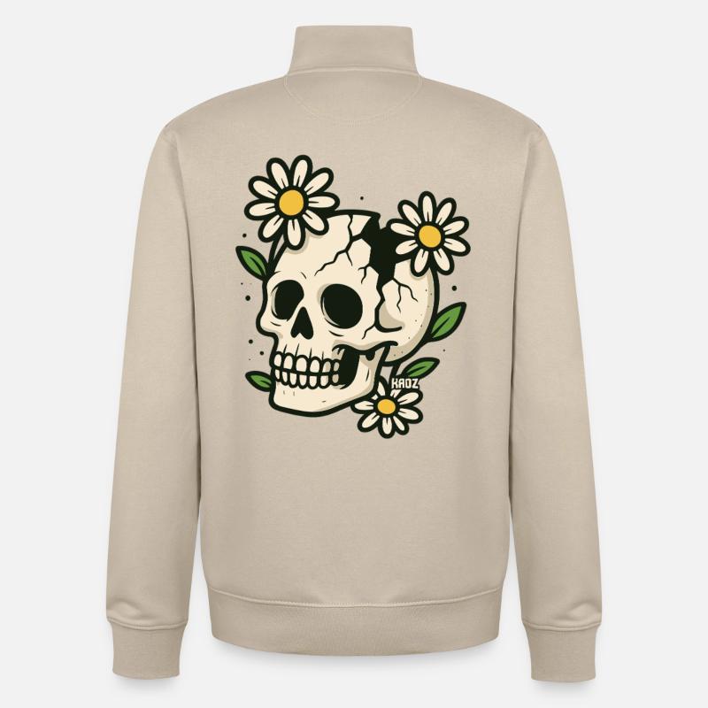 Crâne avec couronne de fleurs - Sweat zippé unisexe en coton bio Stanley/Stella - beige crème