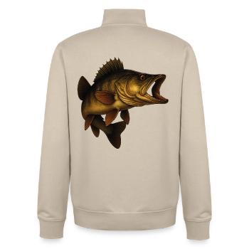 Detailed Zander Fish Illustrative - Unisex Organic Zip Sweatshirt by Stanley/Stella - desert dust - Back - AI Model Male 185 dark (185cm)