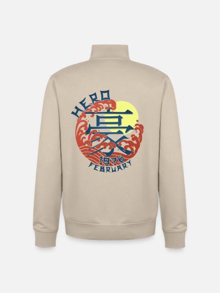 Japan Hero since February 1976 Birthday Gift - Unisex Organic Zip Sweatshirt by Stanley/Stella - desert dust