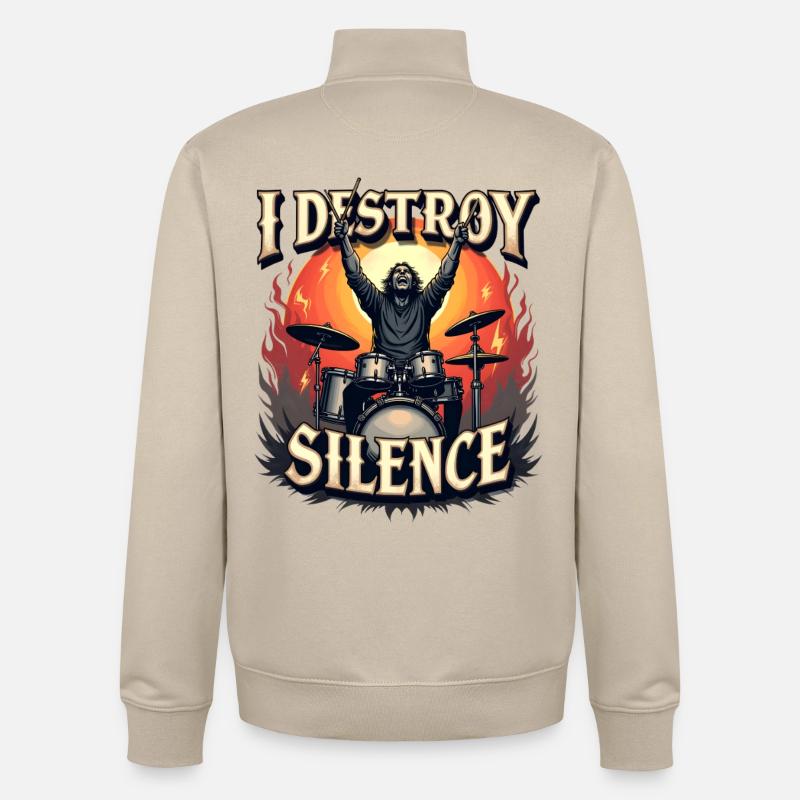Batteur – I Destroy Silence - Sweat zippé unisexe en coton bio Stanley/Stella - beige crème