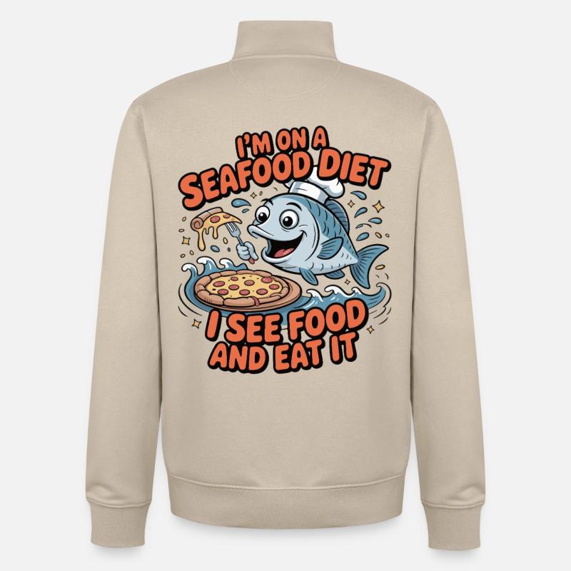 Meeresfrüchte Pizza Witz - Unisex Organic Zip Sweatshirt von Stanley/Stella - Cremebeige