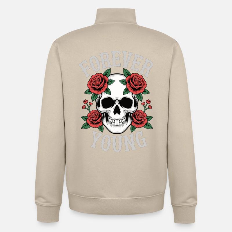 Forever Young Skull Roses - Unisex Organic Zip Sweatshirt by Stanley/Stella - desert dust