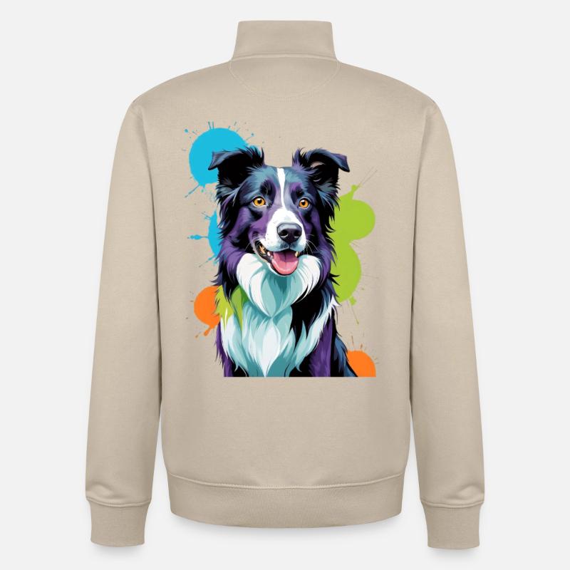 Buntgespritzter Border Collie - Unisex Organic Zip Sweatshirt von Stanley/Stella - Cremebeige