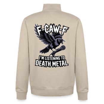 Corbeau avec micro – Death Metal - Sweat zippé unisexe en coton bio Stanley/Stella - beige crème - Dos - AI Model Male 185 dark (185cm)