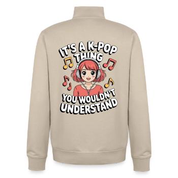 K-Pop Thing Funny Korea Music Anime - Unisex Organic Zip Sweatshirt by Stanley/Stella - desert dust - Back - AI Model Male 185 dark (185cm)