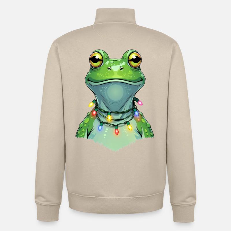 Lichterfrosch mit Weihnachtskette - Unisex Organic Zip Sweatshirt von Stanley/Stella - Cremebeige