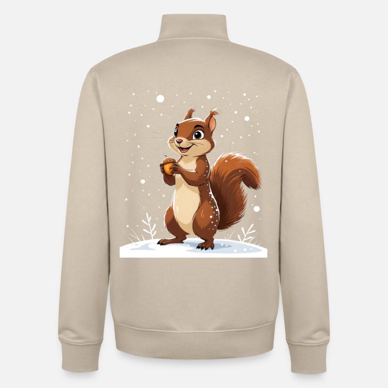 Winterliches Eichhörnchen mit Eichel - Unisex Organic Zip Sweatshirt von Stanley/Stella - Cremebeige