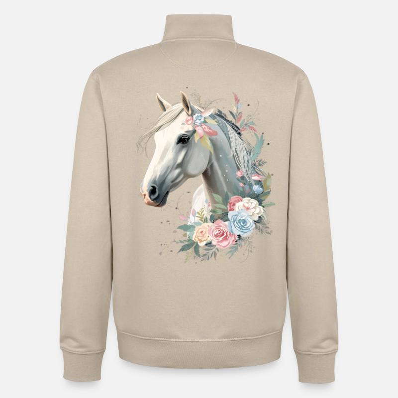 Pferd mit Blumenkranz Aquarell - Unisex Organic Zip Sweatshirt von Stanley/Stella - Cremebeige