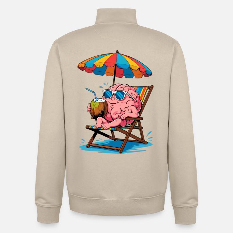 Brain on the beach with cocktail - Unisex Organic Zip Sweatshirt by Stanley/Stella - desert dust
