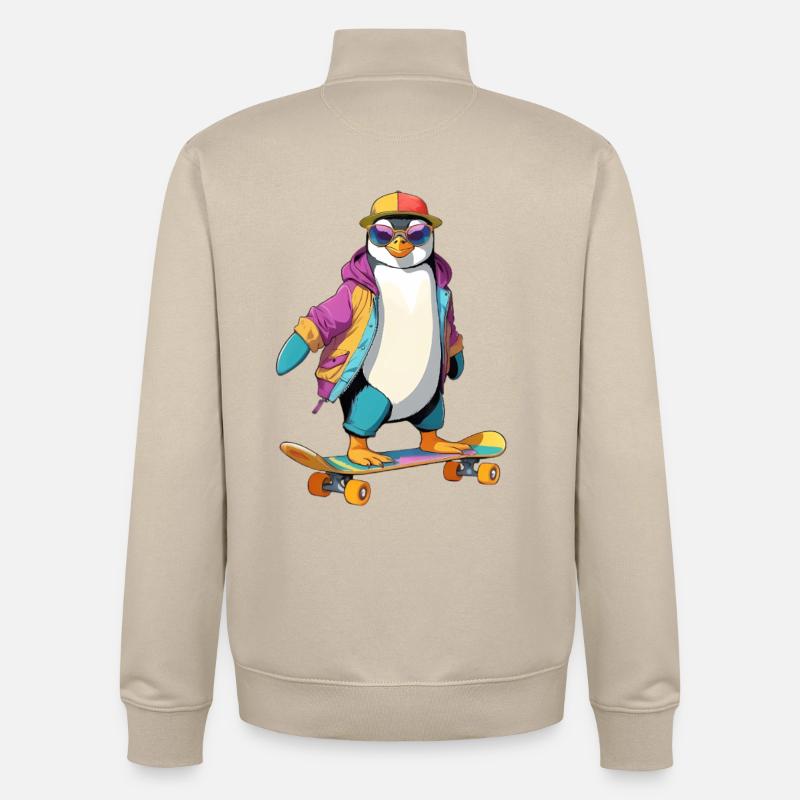 Pingouin Skateboard Look Neon - Sweat zippé unisexe en coton bio Stanley/Stella - beige crème