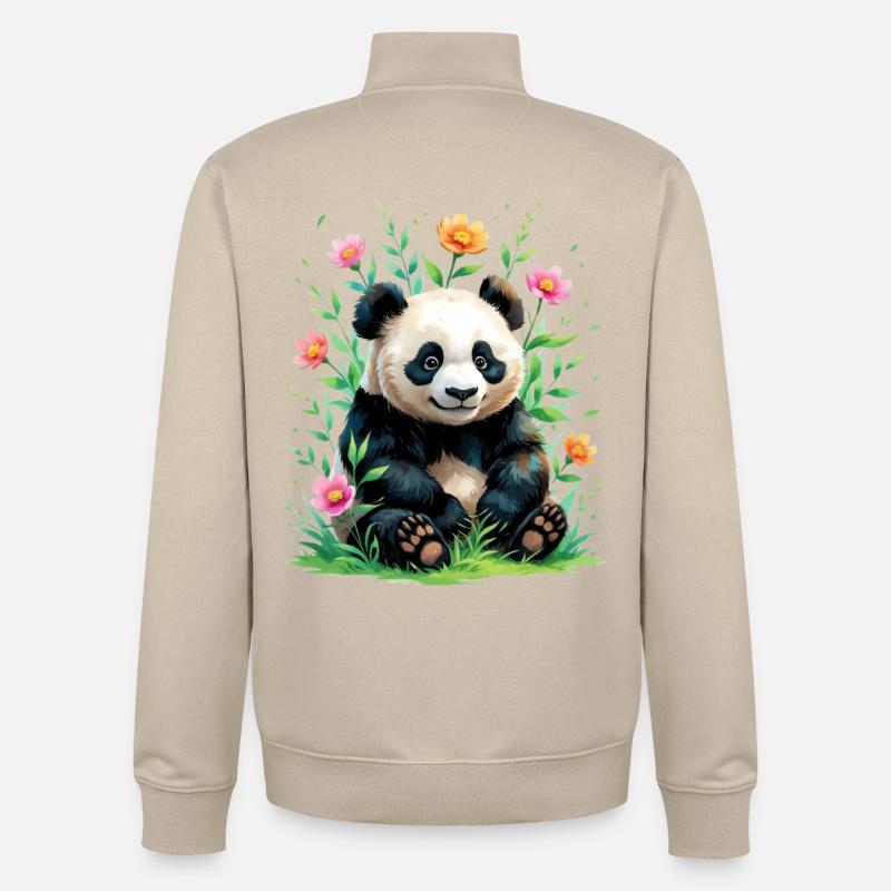 Panda im Blütenwald - Unisex Organic Zip Sweatshirt von Stanley/Stella - Cremebeige
