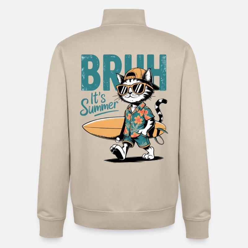 Surfer Katze mit Surfbrett - Unisex Organic Zip Sweatshirt von Stanley/Stella - Cremebeige